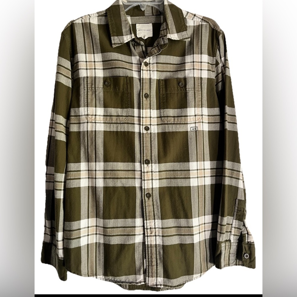 American EagleOlive Plaid Flannel Button Down Shirt Men’s Size Medium
